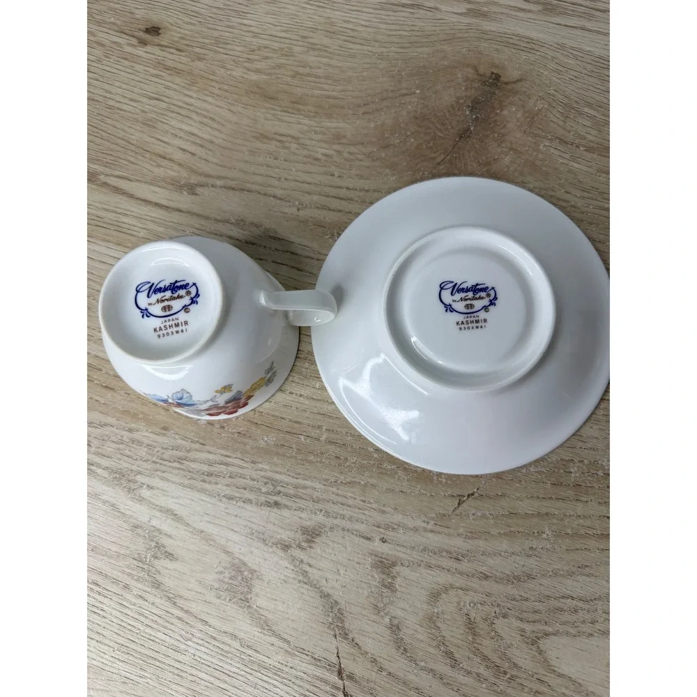 Noritake Versatone Kashmir 9303 Tea Cup and Saucer Set Vintage Floral Stoneware‎